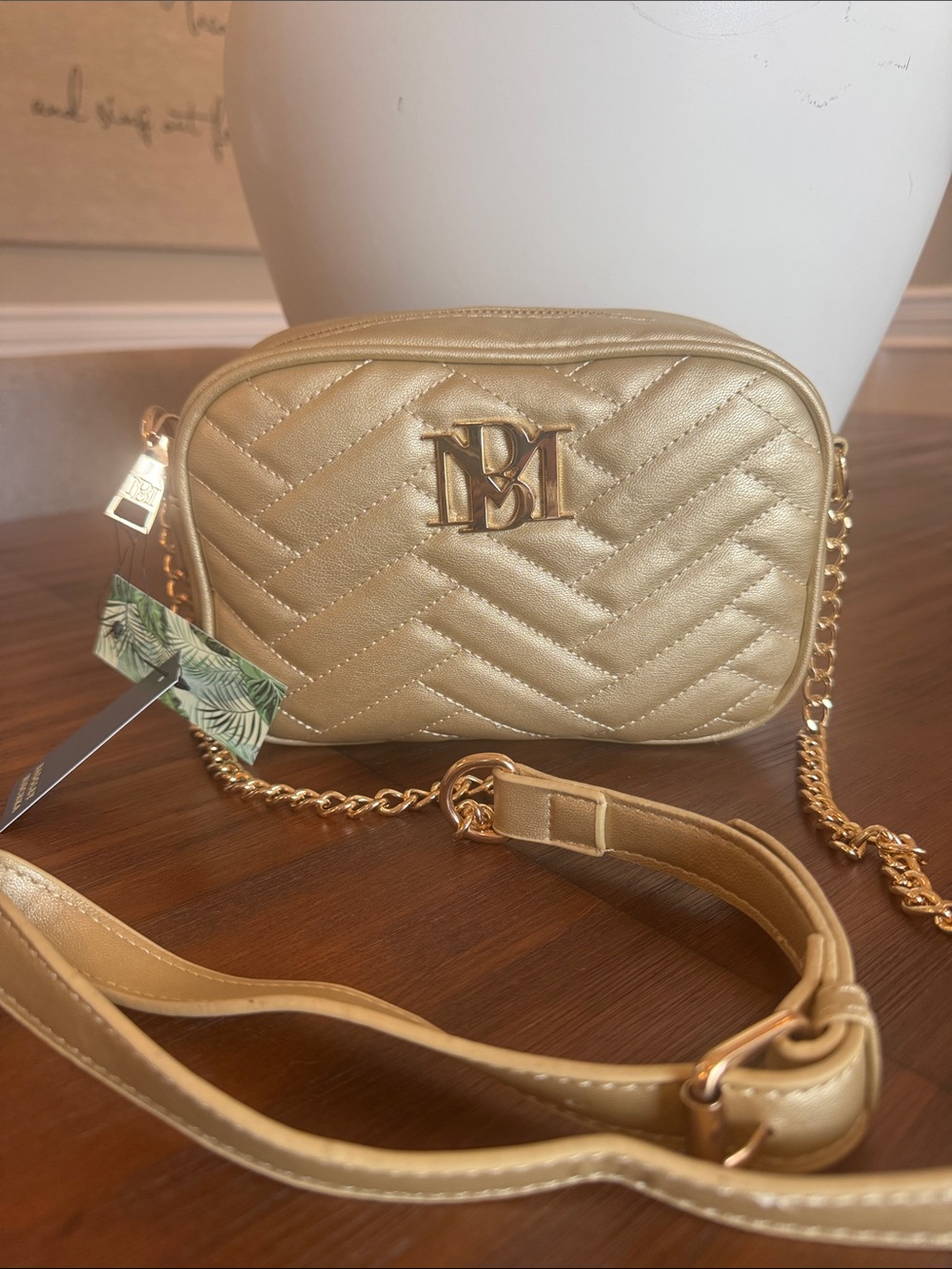 Badgley Mischka Quilted Crossbody Bag with adjustable Chain/vegan Leather Strap